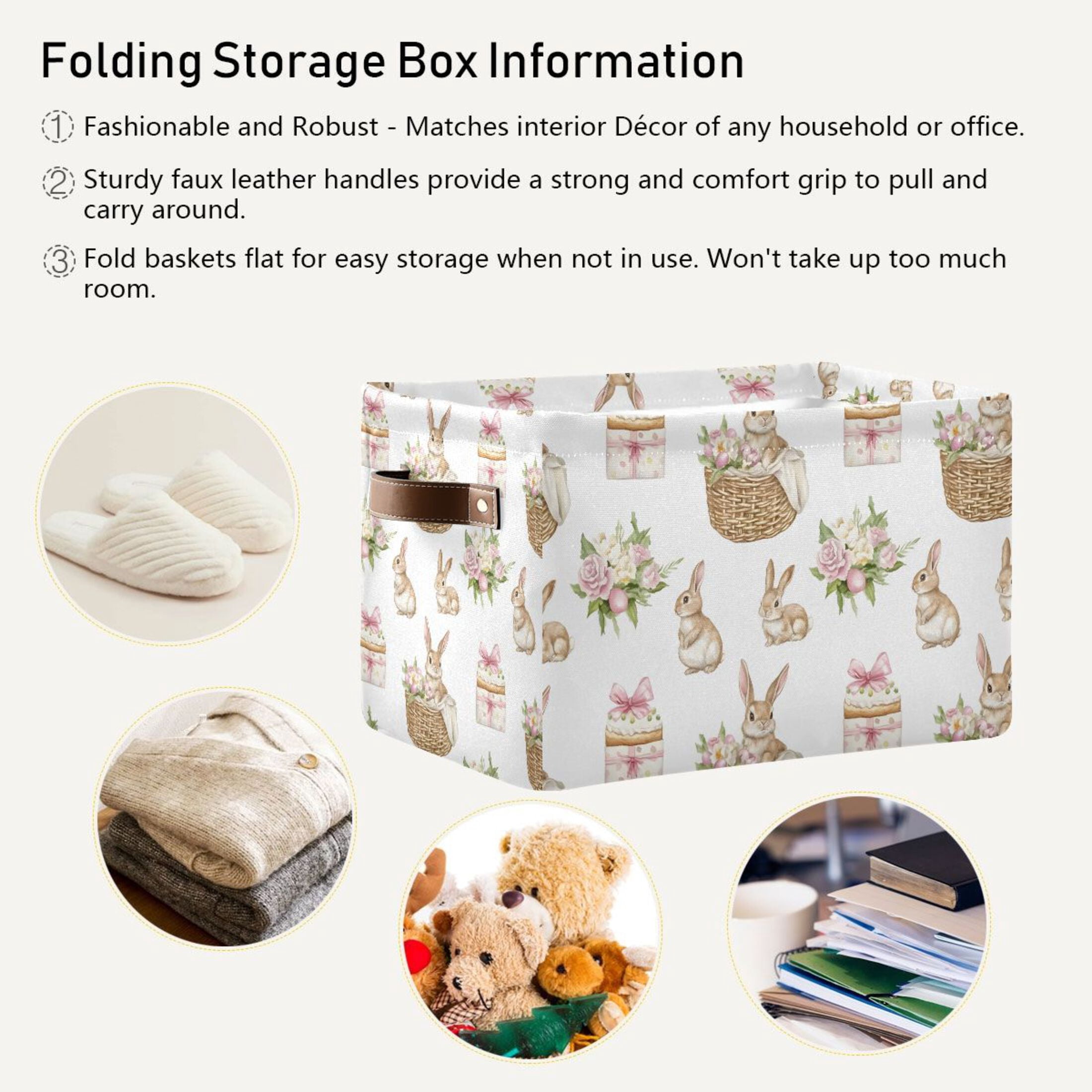 Ryvnso Easter Rabbit Storage Basket Large Bin Foldable Boxes Toys Organizer 14.2x10.2x8.3in 2 PCs