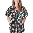 thumbnail image 2 of Blusa de manga corta con cuello en V para mujer, uniforme de trabajo, Navidad, con bolsillos Pompotops hkajfhjk457780, 2 of 7