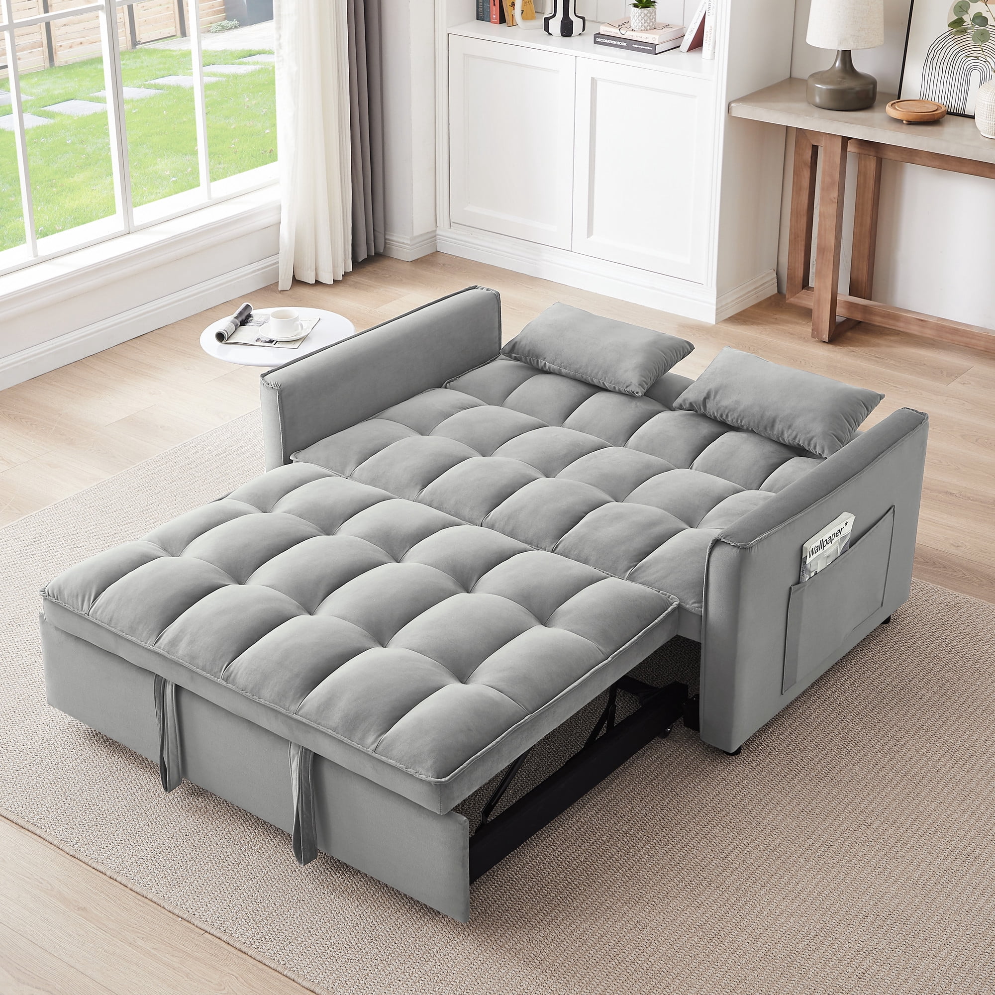 LITVZ 3-in-1 Convertible Sleeper Sofa Bed, 55 inch Small Couch with Pull Out Bed for Small Spaces