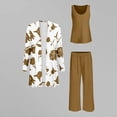 thumbnail image 3 of Pantalones Y Conjunto Superior para las Mujeres Pantalones de Piernas Anchas de Tres Piezas Que Coinciden Longline Duster Jacket Vestido de Cárdigan Floral Marino Sólido, 3 of 5