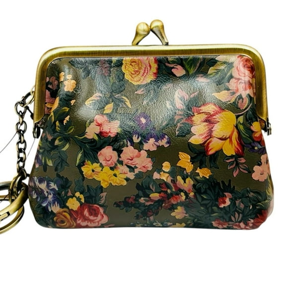 Patricia Nash Borse Leather Coin Purse English Country Floral Kiss-Lock Compact