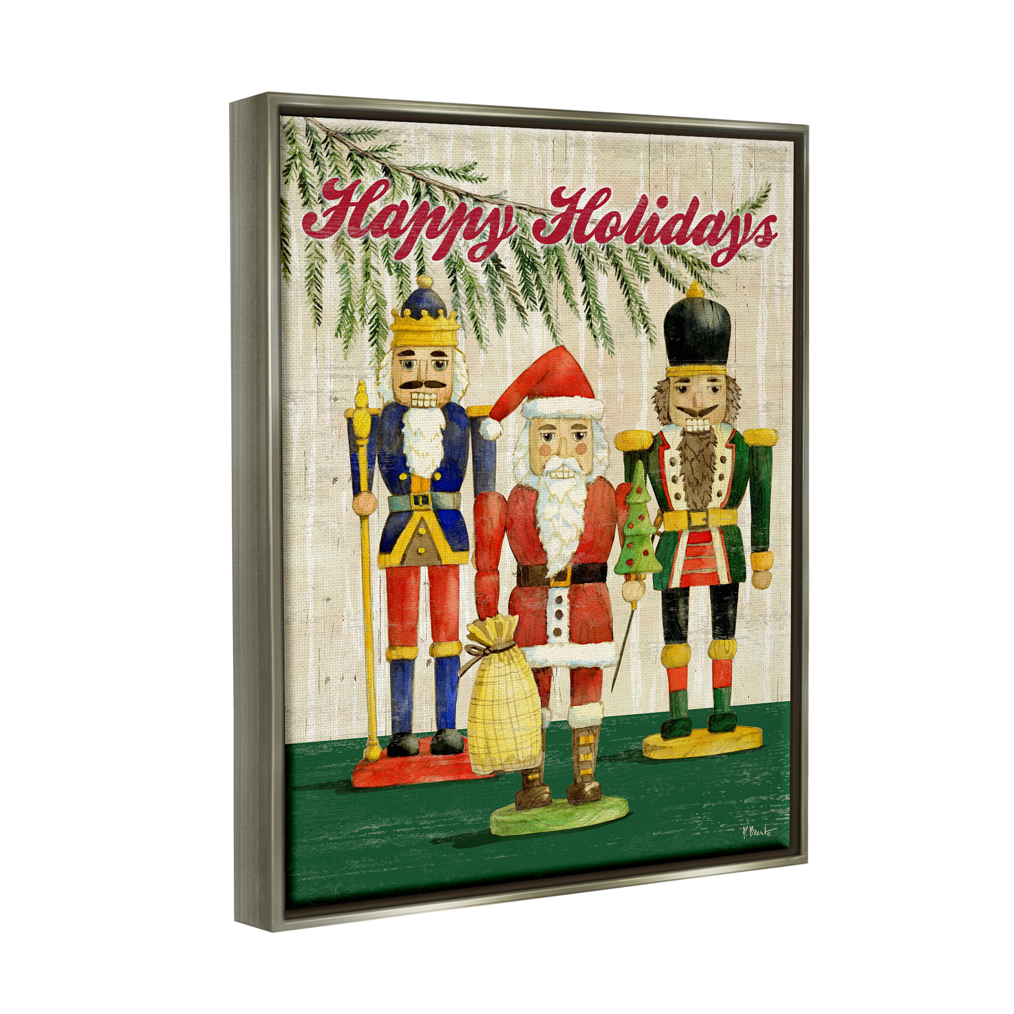 Stupell Industries Happy Holidays Nutcrackers Holiday Painting Gray Floater Framed Art Print Wall Art, 17 x 21