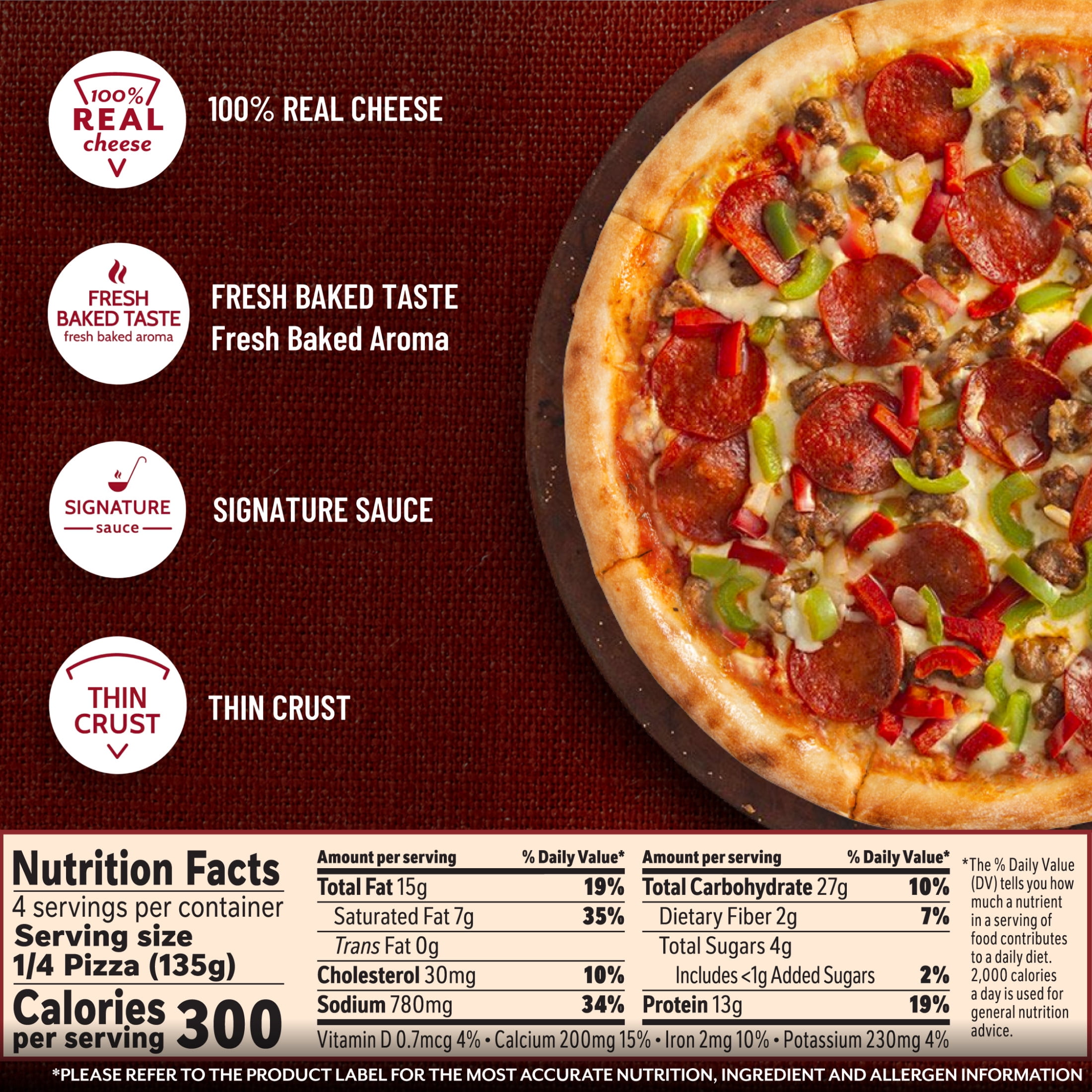 DiGiorno Frozen Pizza, Thin Crust Cheese, Veggie, and Meat Supreme Pizza, 19.1 oz (Frozen)