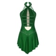 thumbnail image 4 of Doomiva Women's Figure Skating Dress Glittery Rhinestone Halter Strappy Back Ballet Leotard Dress Dark Green L, 4 of 7