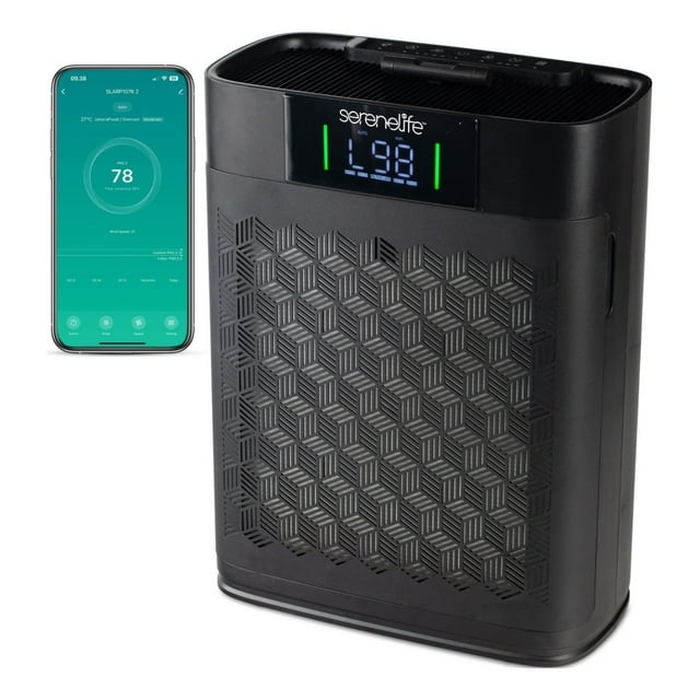 Purificador de Aire con Filtro HEPA SereneLife, Control Inteligente WiFi y App, Elimina Polvo y Olores, Ideal Mascotas y Alergias, Ultra Silencioso para Dormitorios y Salas Grandes, Cobertura 100 m²