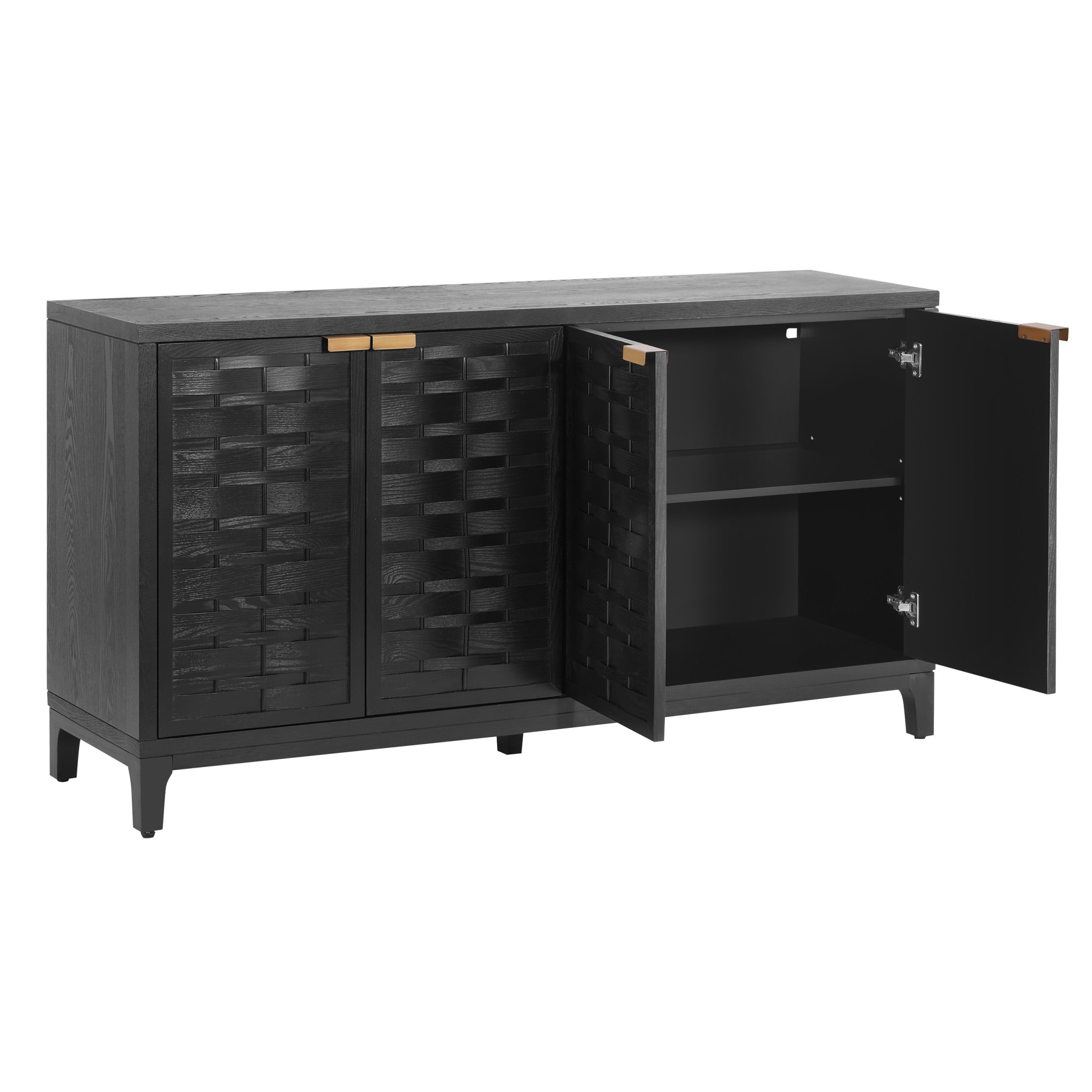Christopher Knight Home 59" Modern Sideboard Storage Cabinet with Woven Fronts, 4 Doors, Black