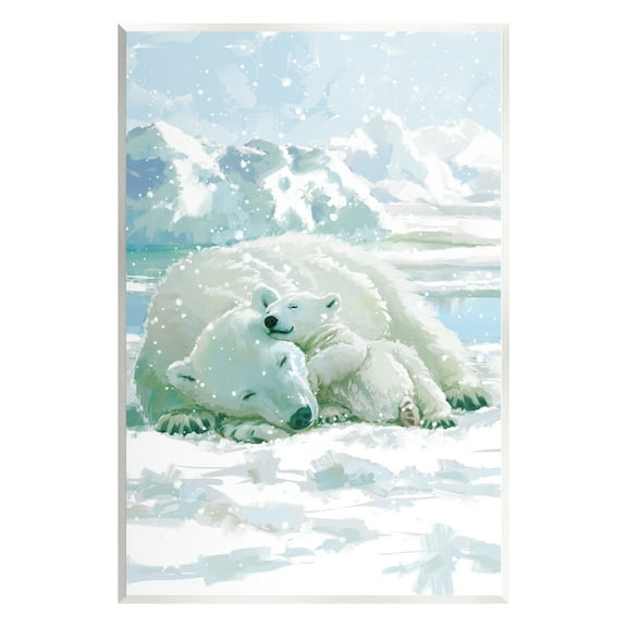 Stupell Industries Polar Bears Cuddling Snowy Scene Animals & Insects Painting Unframed Art Print Wall Art