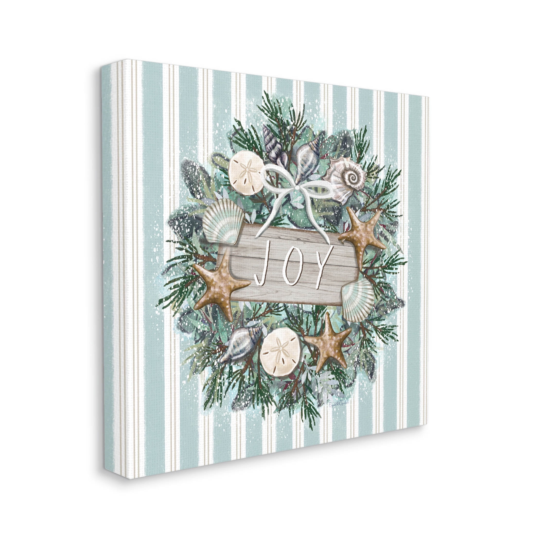 Stupell Industries Striped Joy Seashell Wreath Graphic Art Gallery Wrapped Canvas Print Wall Art, Design by Elizabeth Tyndall