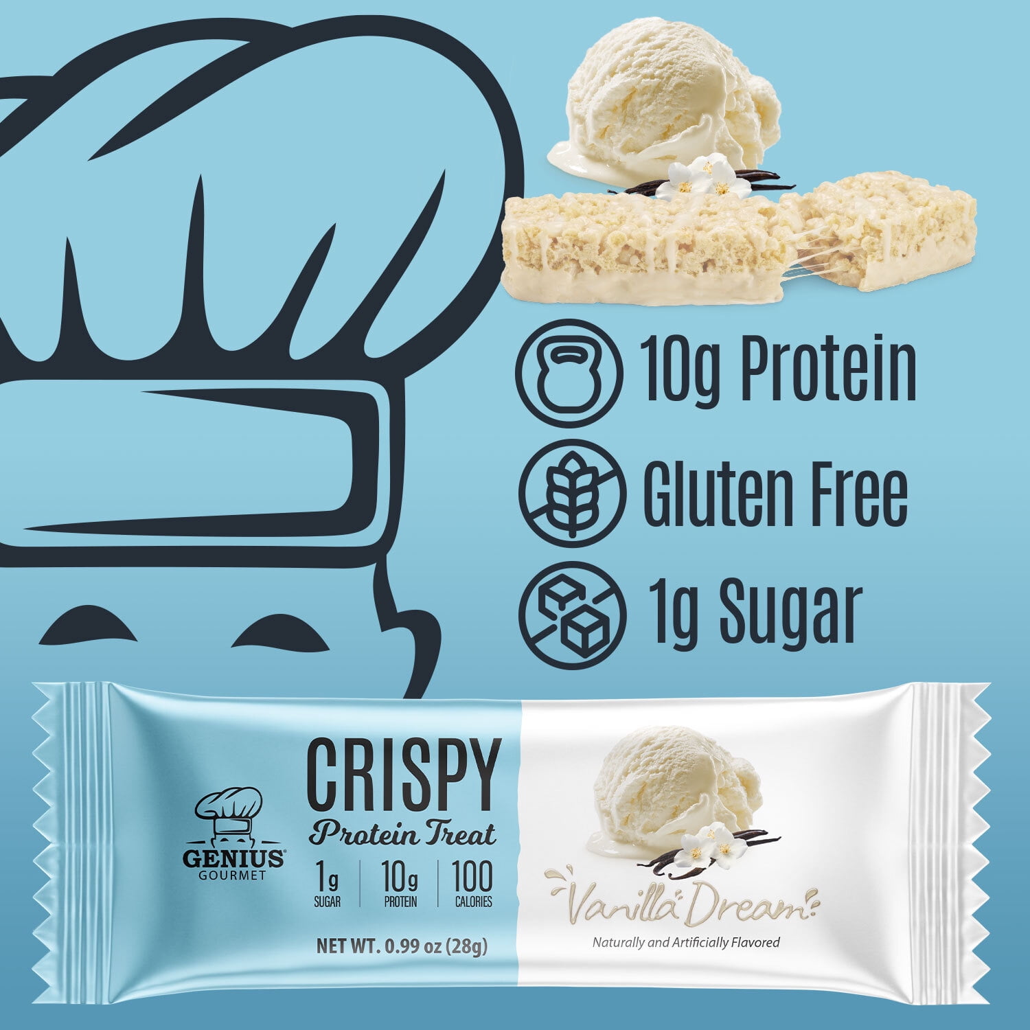 Genius Gourmet Vanilla Dream Protein Treat 10 - 0.99 oz Bars