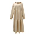 thumbnail image 4 of Sngxgn Women's V Neck Flared Sleeve Dress Elastic Waist Tiered Belted Ruffle Hem Mini Dress(Beige,L), 4 of 5