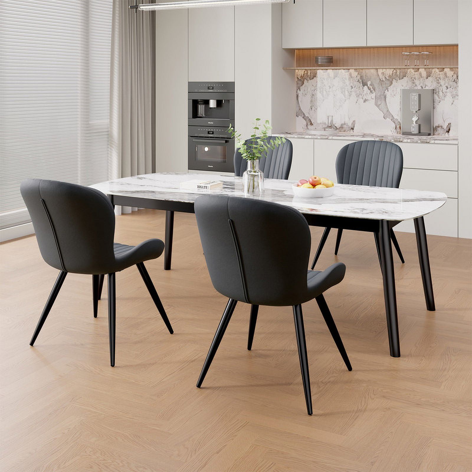 Hawsaiy Upholstered Dining Chairs Set of 4, Modern Kitchen Chairs with Backrest and Metal Legs, 19" Seat Height,Dark Gray