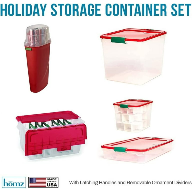 HOMZ 31 Quart Medium Clear Plastic Holiday Storage Container Bin