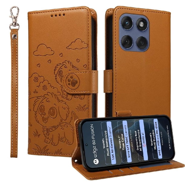 Funda Cartera GANGXUN con Diseño de Perrito en Relieve para Motorola Edge 60 Pro 5G , Protección 360° con Ranuras y Correa Desmontable