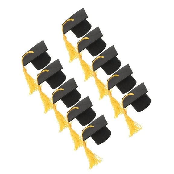 BESTYASH Graduation Cake Decors, Black Grad Caps with Tassels, Great for Party Cakes 12Pcs