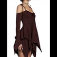 thumbnail image 2 of Disfraz de Halloween para Mujer, Vestido Midi Fluido con Pañuelo y Hombros Descubiertos, Estilo Hada Mariposa para Fiesta de Cosplay. Color Chocolate L, 2 of 8