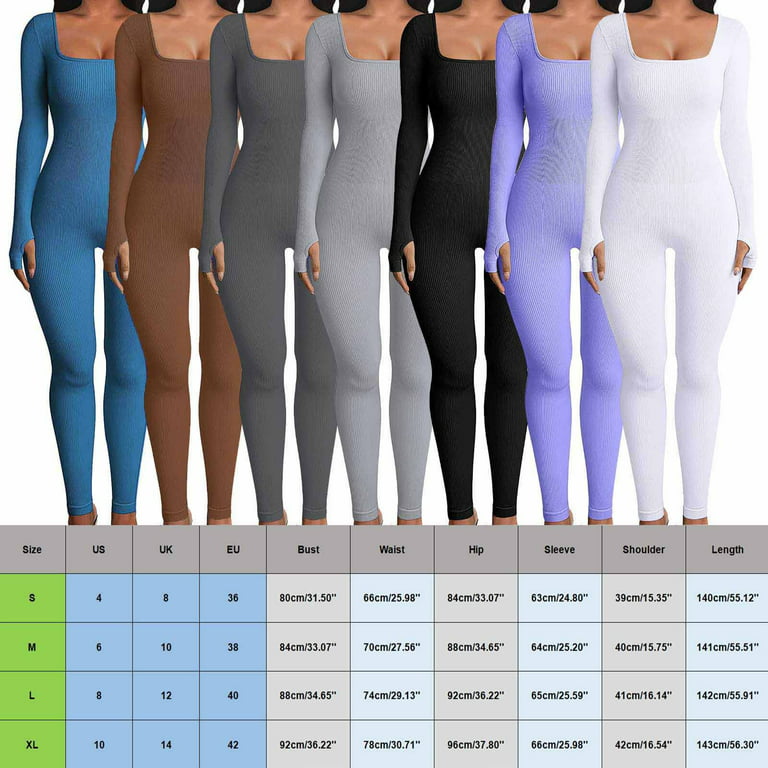  Fernvia Women Yoga Jumpsuits Workout Ribbed Square Neck Long  Sleeve Bodycon Rompers Sport Jumpsuits Skinny One-Piece Clothes (A Black,  S) : Clothing, Shoes & Jewelry