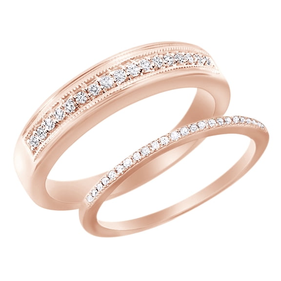 Round Cut White Natural Diamond His And Hers Wedding Band Set in 14K Rose Gold (0.25 Cttw)
