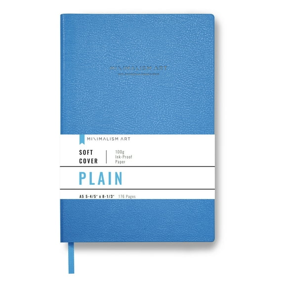 Minimalism Art, Classic Soft Cover Notebook Journal, Medium Size, A5 5.8" x 8.3", 176 Pages, Premium Thick Paper 100gsm, Fine PU Leather, Ribbon Bookmark, San Francisco (Plain, Blue)