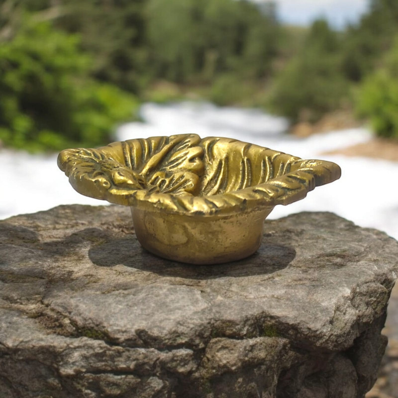 Handcrafted Brass Bird in Nest Gloden Diya One Wick Oil Lamp For Temple Home Office Décor-1 Inch