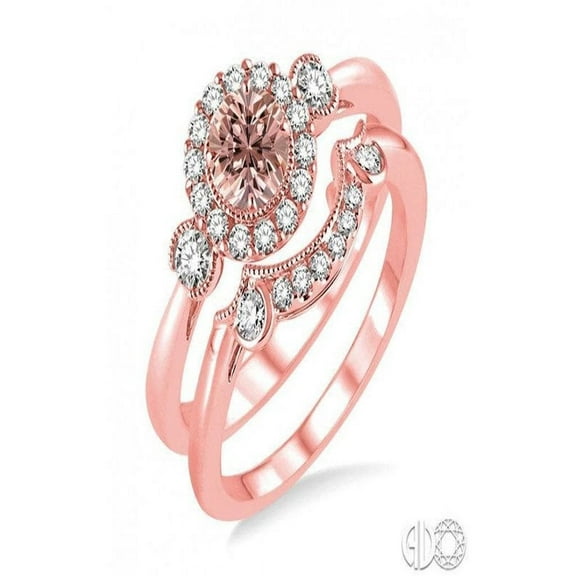 1.25 Carat Morganite and Diamond Wedding Ring Set for Women in 14k Rose Gold affordable morganite and diamond engagement ring