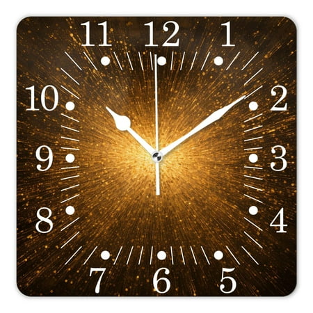 10 Inch Wall Clock Battery Operated Square Clock for Office, Kitchen, Outdoor, Living Room,Gold Fireworks Spiral Bright Galaxy Beautiful