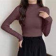 thumbnail image 3 of DYTTDG Women's Mock Neck Ribbed Knit Long Sleeve Top | Solid Slim Basic Pullover Soft Stretch Layering Shirt for Spring Fall Daily Wear, 3 of 8