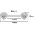 thumbnail image 2 of 14G Love Heart Cubic Zirconia Nipple Rings Bar 316L Stainless Steel Tongue Ring Barbell Piercing Body Jewelry, 2 of 3