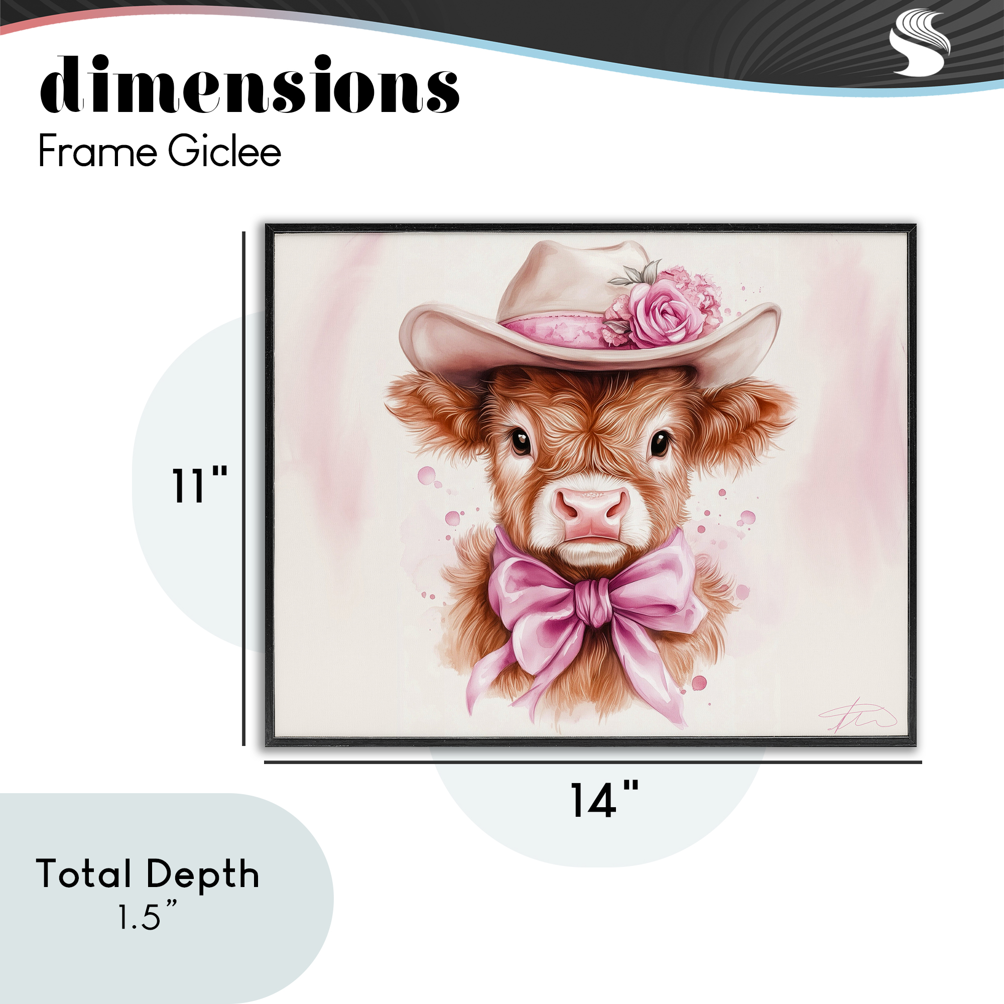 Pretty In Pink Cow Black Framed Giclee Art, design by Shawna Stewart