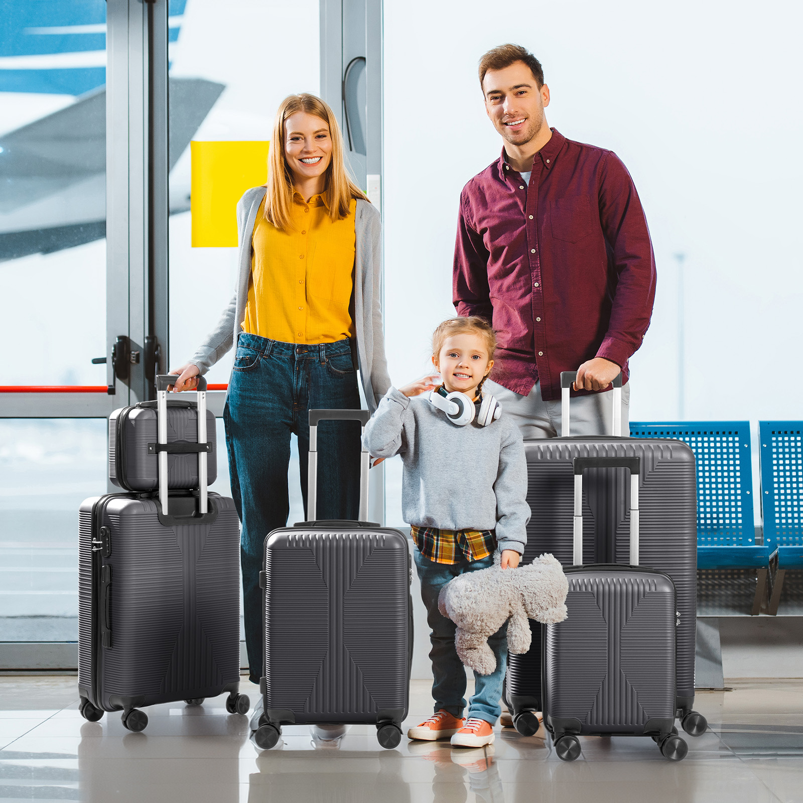 Ktaxon 5-Piece Luggage Set Hardshell Lightweight ABS Carry On Suitcase 360° Spinner Wheels Gray