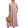 thumbnail image 1 of Vestido midi Zhyaj con cuello redondo y manga corta holgado, túnica de algodón, 1 of 7