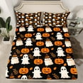 thumbnail image 2 of jejeloiu Halloween Ghost Queen Sheet Sets,Funny Cartoon Pumpkin Flat Sheet,Rustic Leaves Queen Fitted Sheet For Child,Luxury Bedroom Decor,4-Piece, 2 of 7
