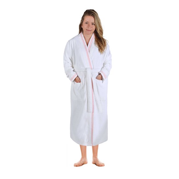 Unisex Luxurious Plush Turkish Cotton Kimono Robe, Medium, Emberglow-White by Blue Nile Mills