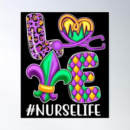 Mardi Gras 2022 Love Nurse Life Poster Wall Art, Modern Wall Decor, 8x12 UNFRAMED