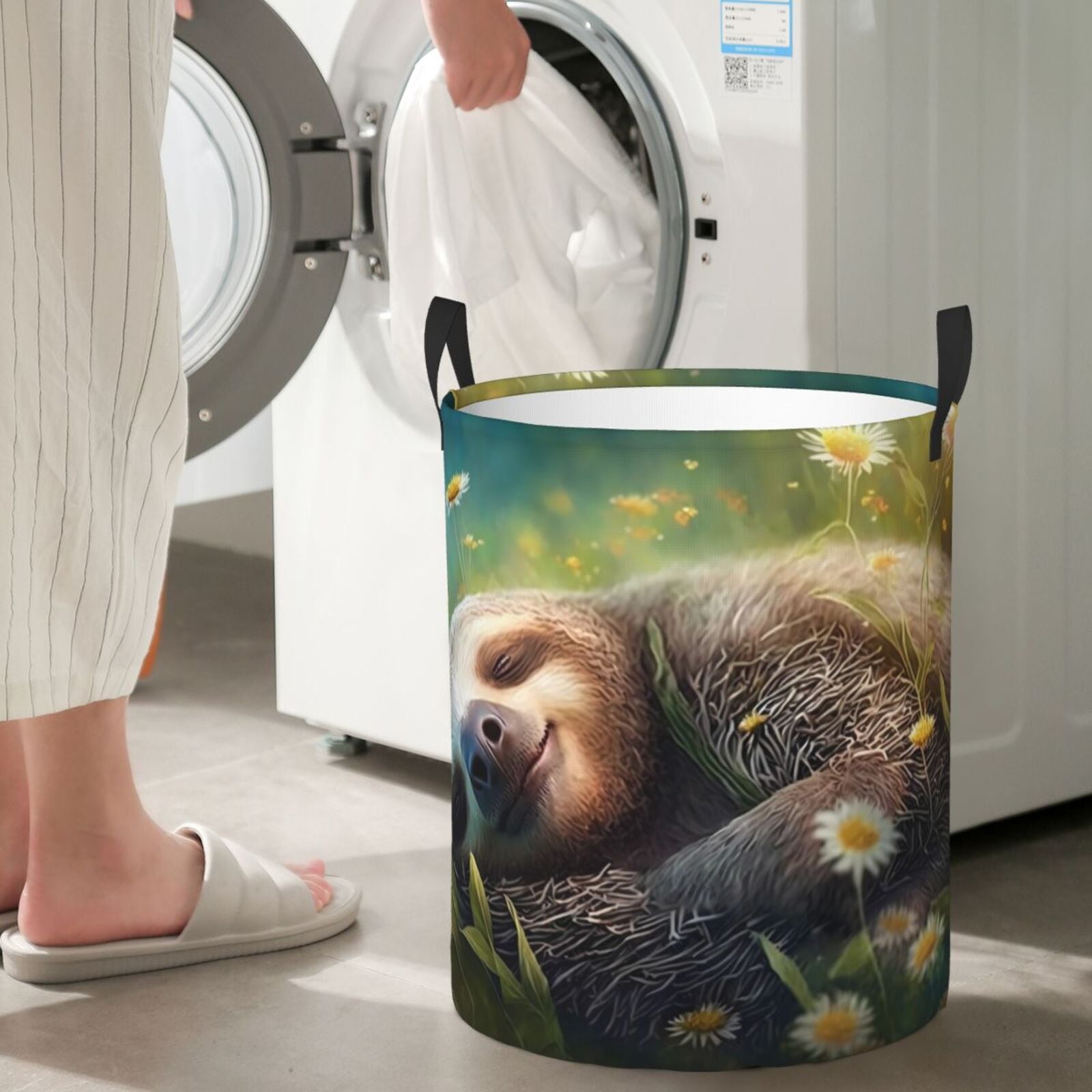 Large Laundry Basket with Handles - Daisy Sleeping Sloth Kids Baby Dirty Clothes Laundry Hamper for Bedroom Aesthetic