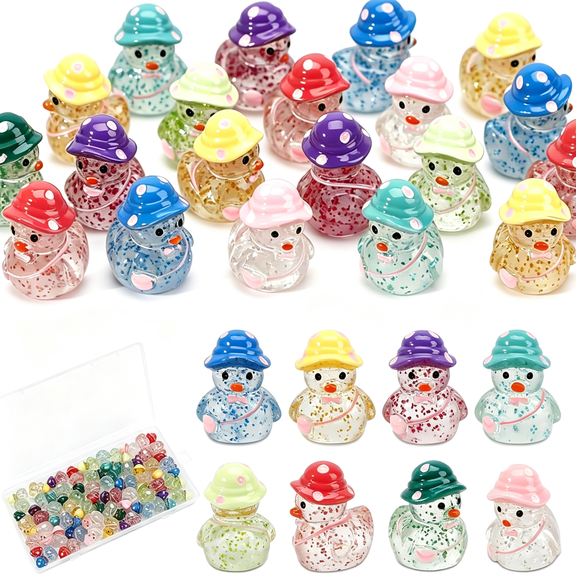 XIBUFE 48 Pcs Mini Resin Ducks,Glitter Tiny Ducks to Hide Small Little Plastic Animals Figures Glow in the Dark for Fairy Garden Accessories Dollhouse Miniature Landscape Home Crafts Decor Gifts