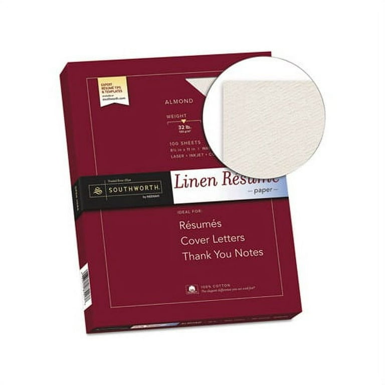 Southworth Linen Resume Paper, 32 lbs., 8.5 x 11, Almond, 100 Sheets/Box  (RD18ACFLN)