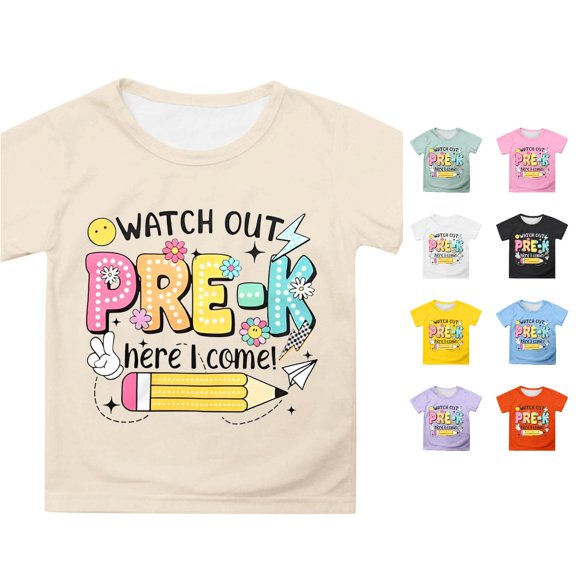 Toddler Girls Summer Cute Tops Short Sleeve Casual Cartoon Print Shirts Round Neck Tees Size 3-4T ,Beige