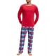 thumbnail image 2 of Conjunto de pijamas familiares de cuadros para hombre, camisetas de manga larga y pantalones, color rojo, 2 of 5