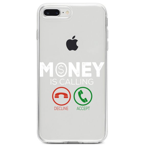 DistinctInk Clear Shockproof Hybrid Case for iPhone 7 PLUS / 8 PLUS (5.5" Screen) TPU Bumper Acrylic Back Tempered Glass Screen Protector - Money Is Calling Decline or Accept