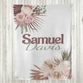 thumbnail image 1 of Floral Throw Blanket, Pastel Rustic Boho Flower Bouquet Roses and Dried Leaves Soft Branches, Flannel Fleece Accent with Custom Name Photo Backdrop, 60" x 50", Blush and Peacock Green, by Ambesonne, 1 of 4