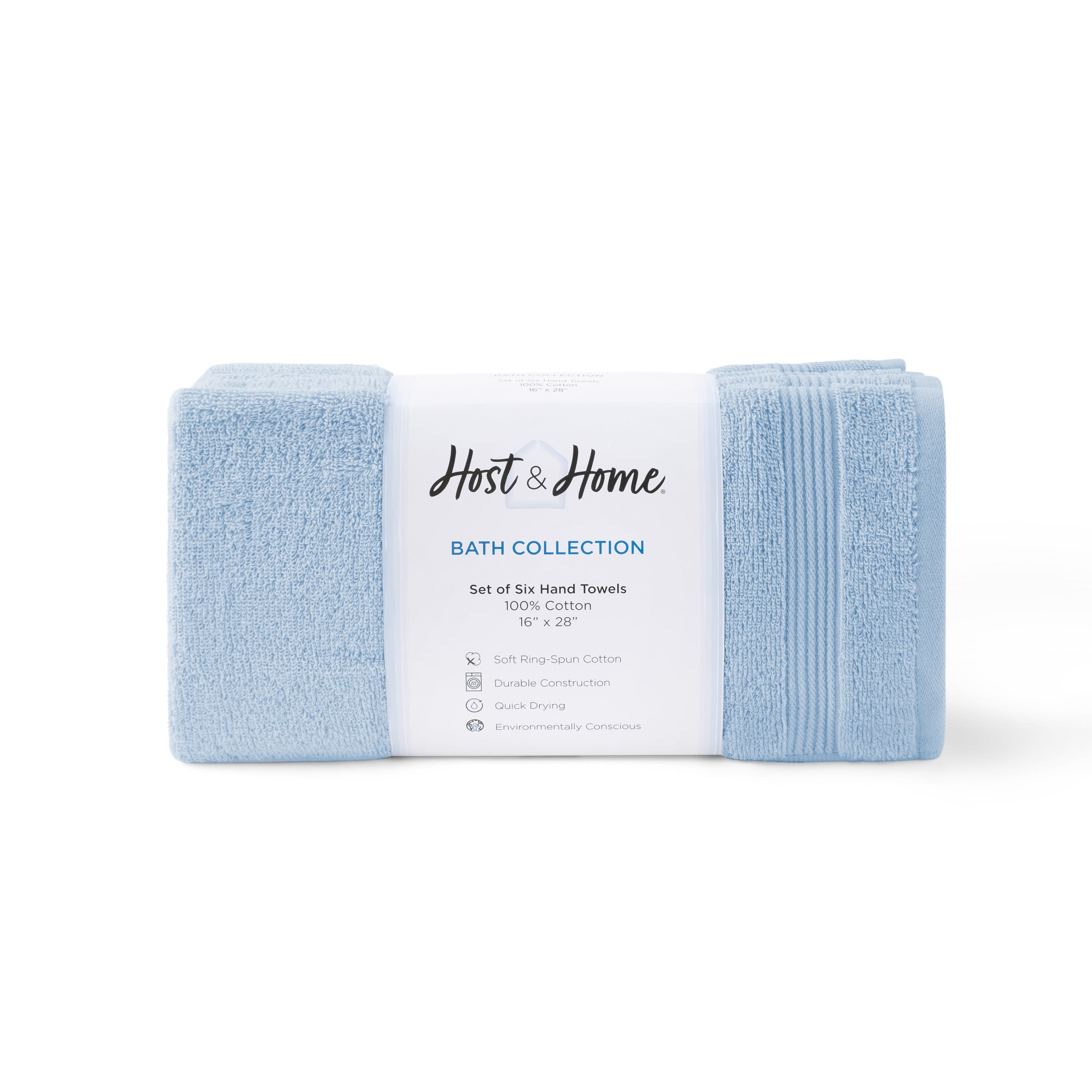 Host & Home Cotton Hand Towels (6 Pack) - 16x28 in., Soft & Absorbent - Misty Blue