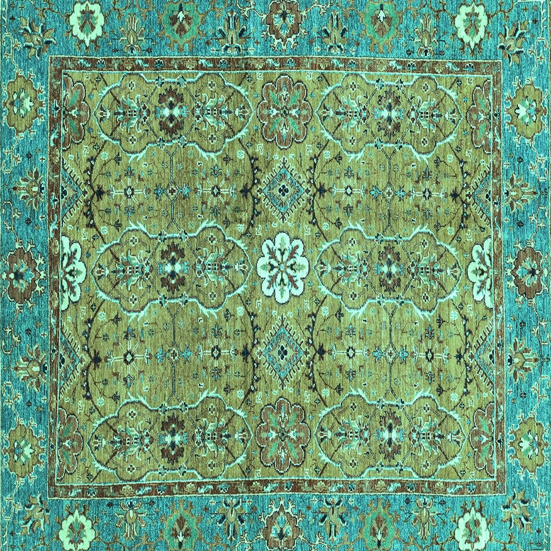 Ahgly Company Indoor Square Abstract Turquoise Blue Modern Area Rugs, 4 ...
