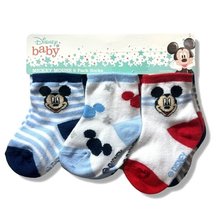 SOCKS BOYS X6 - MICKEY MOUSE RED BLUE - SZ 0 - 6 MONTHS - BABY ANKLE 6 PACK