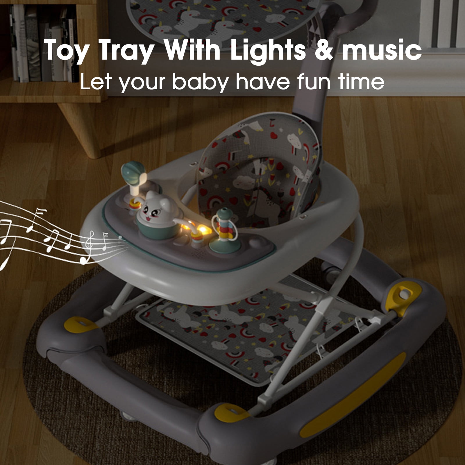 JieC 6-in-1Foldable Push Walker with Musical Activity Station for 6-24 Months for Boys Girls Babies 6-36 Months,Gray