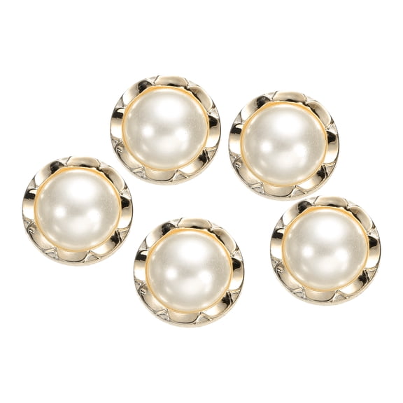 5pcs 40L Gold White Faux Pearl Buttons 25mm 1" Dia 0.61" Thick Plastic Round Sewing Button Replacement Craft Fastener for Coats Clothing DIY Crafts Style M