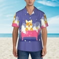 thumbnail image 2 of Xecao Dog Washes in a Pink Bath print Hawaiian shirt - a stylish short-sleeve button-down for men, perfect for casual beach and tropical outings., 2 of 9