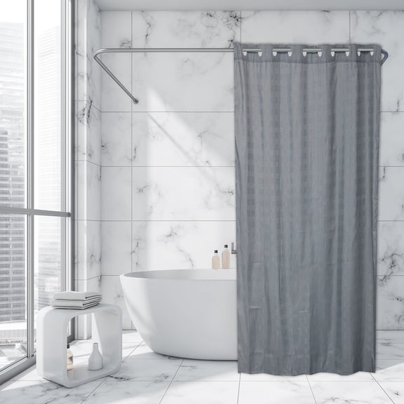 Evideco Extra Long Shower Curtain Polyester Hook Less Cubic 79"L x 71"W Gray