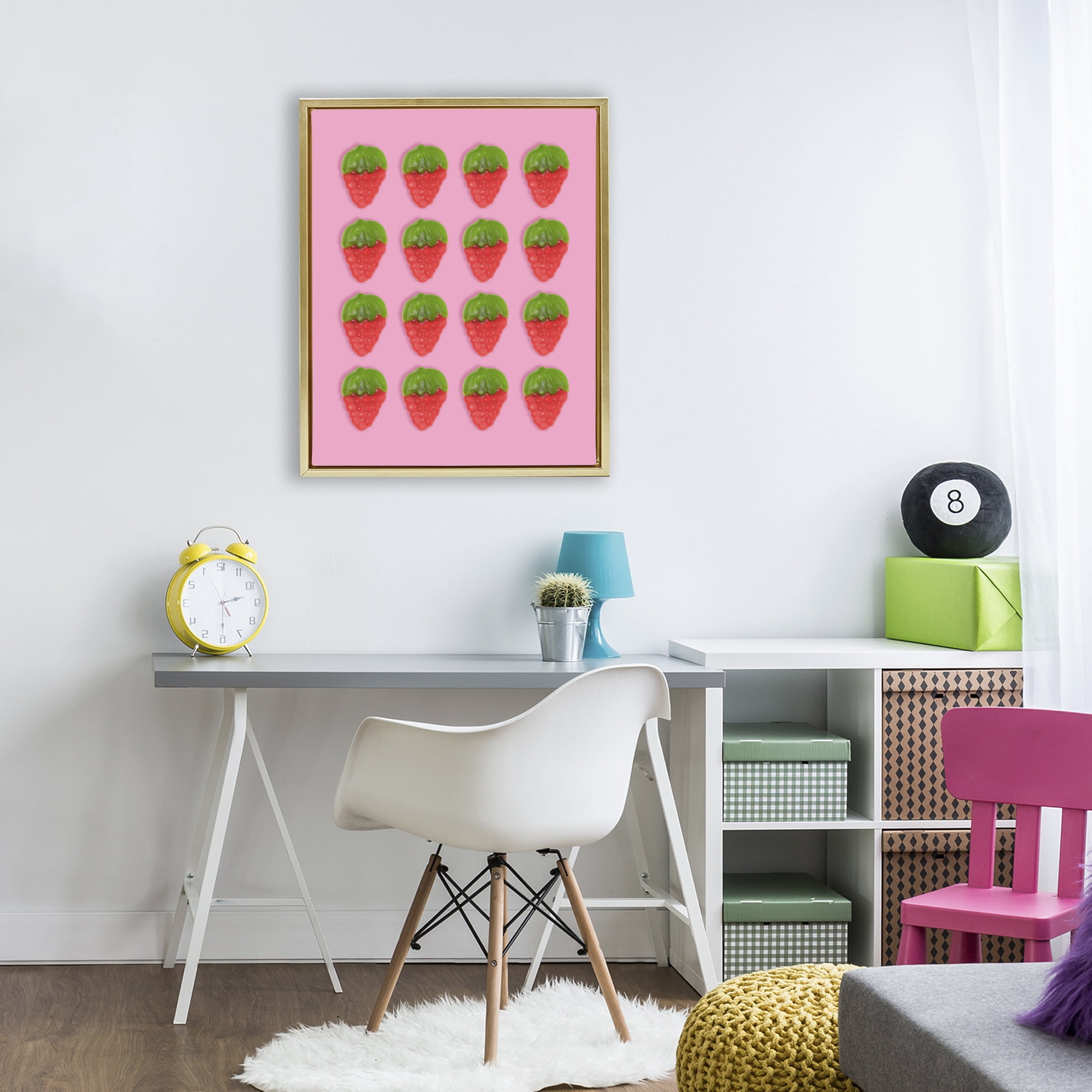 Stupell Industries Gummy Strawberry Candy Pattern Gold Framed Floater Canvas Wall Art, design by LISH Creative