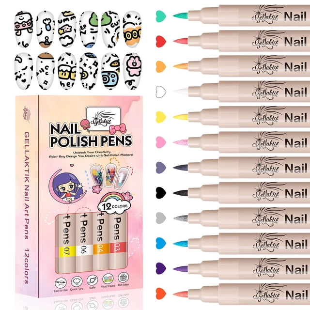 Juego de rotuladores GELLAKTIK para decoración de uñas, 12 colores, pintura acrílica