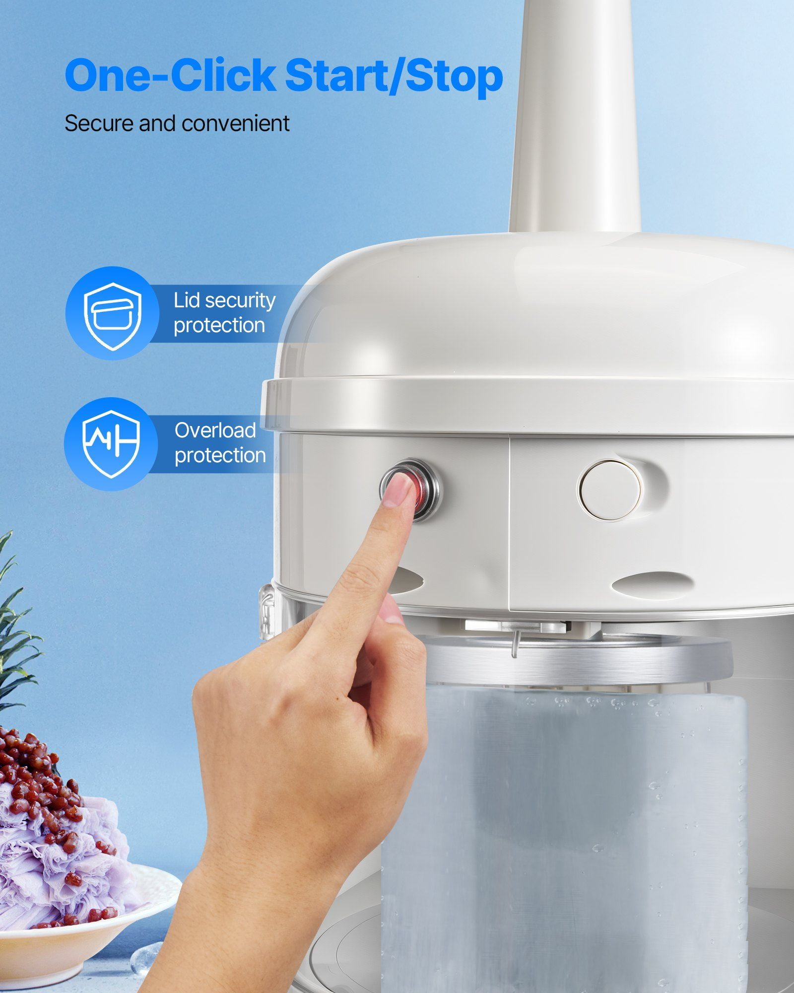 Commercial Electric Ice Shaver Crusher 250W 1500RPM 220lbs per Hour Fluffy Snow Cone Machine for Home Party Event Snack Bar Commercial Use White